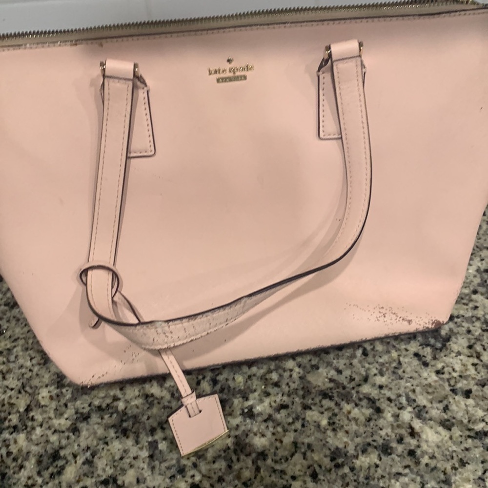 Neutral Pink Kate Spade zipper handbag purse tote shoulder bag damage stains
